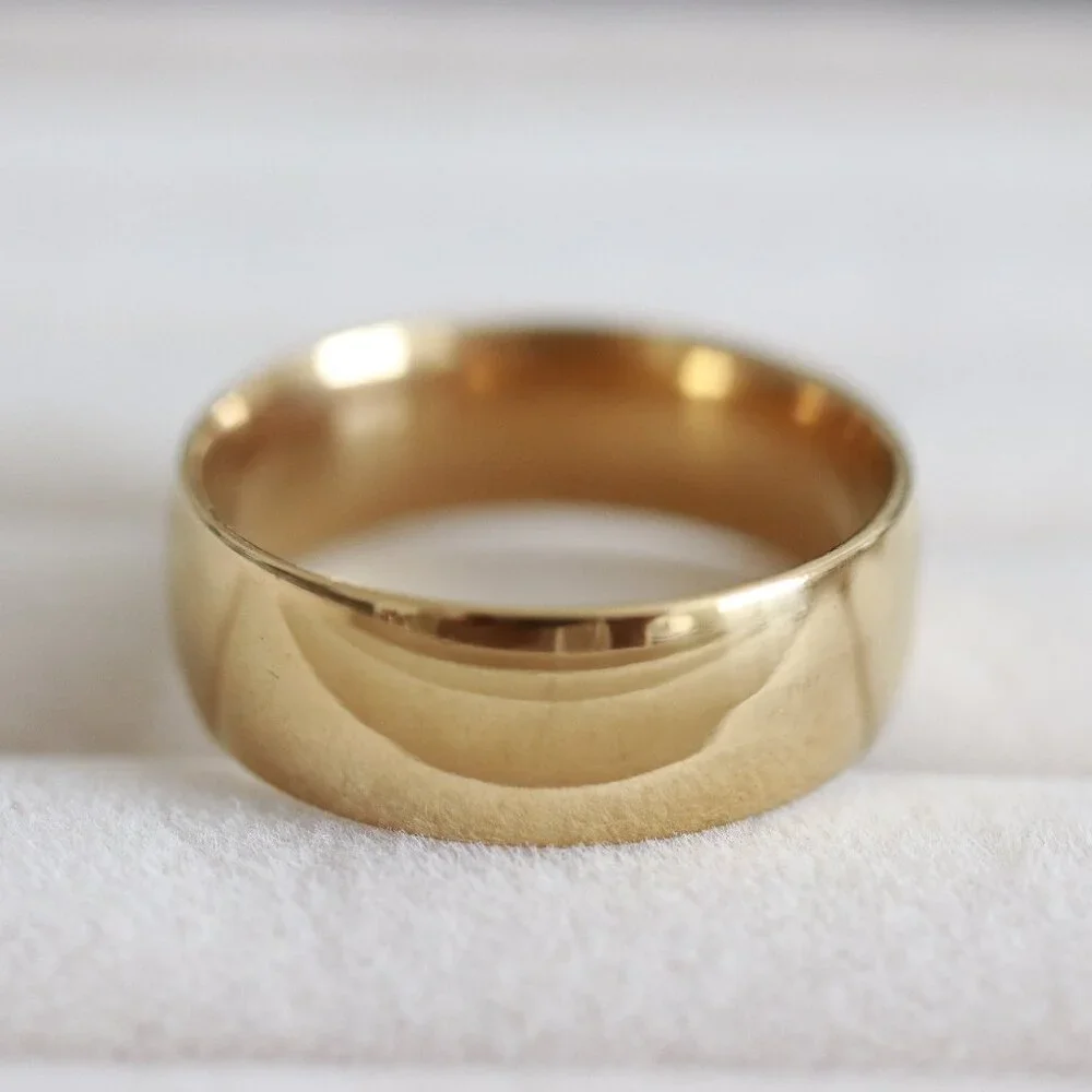 GD6 8mm Men/Women Round Edge 18K Gold Plated Wedding Band Ring Stainless Steel